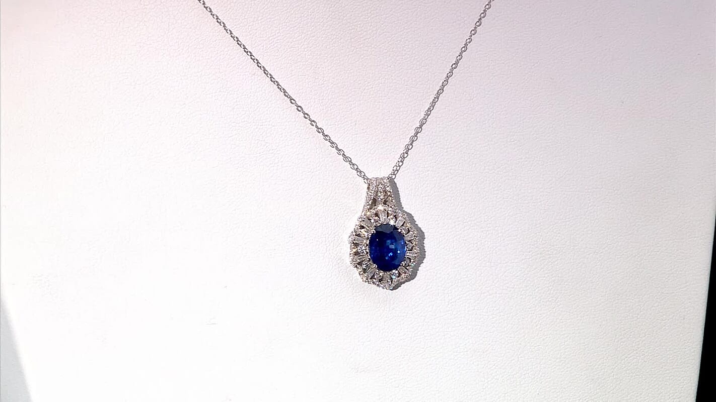TLV Kashmir Kyanite, Moissanite Pendant Necklace (20 Inches) in Rhodium Over Sterling Silver 4.50 ctw