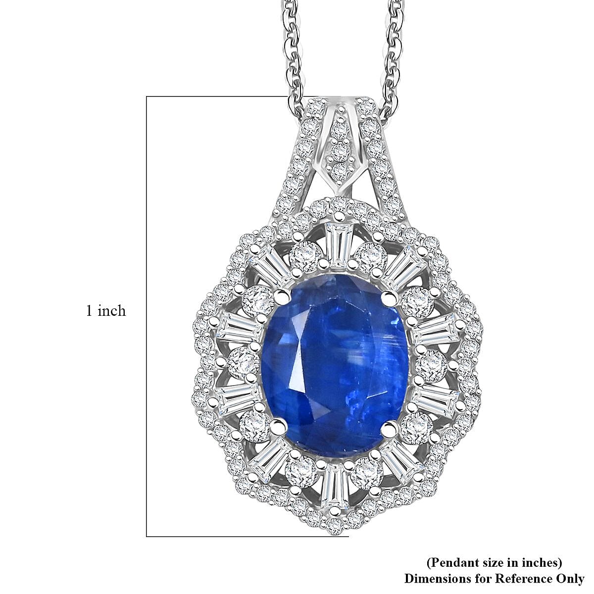 Kashmir Kyanite and Moissanite 4.50 ctw Ethereal Majesty Pendant Necklace in Rhodium Over Sterling Silver 20 Inches