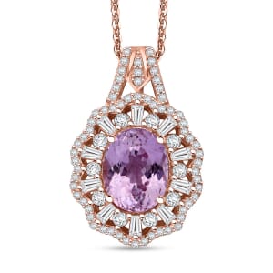 Martha Rocha Kunzite and Moissanite 4.50 ctw Ethereal Majesty Pendant Necklace in 18K Vermeil Rose Gold Over Sterling Silver 20 Inches