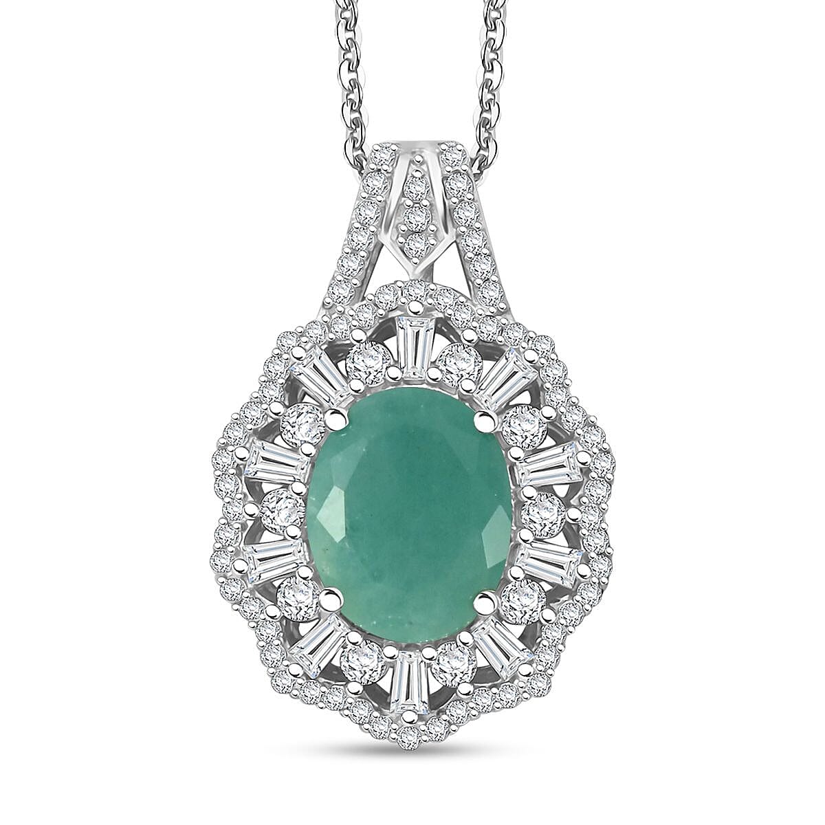 Grandidierite and Moissanite 3.60 ctw Ethereal Majesty Pendant Necklace in Rhodium Over Sterling Silver 20 Inches image number 0