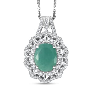 Grandidierite and Moissanite 3.60 ctw Ethereal Majesty Pendant Necklace in Rhodium Over Sterling Silver 20 Inches
