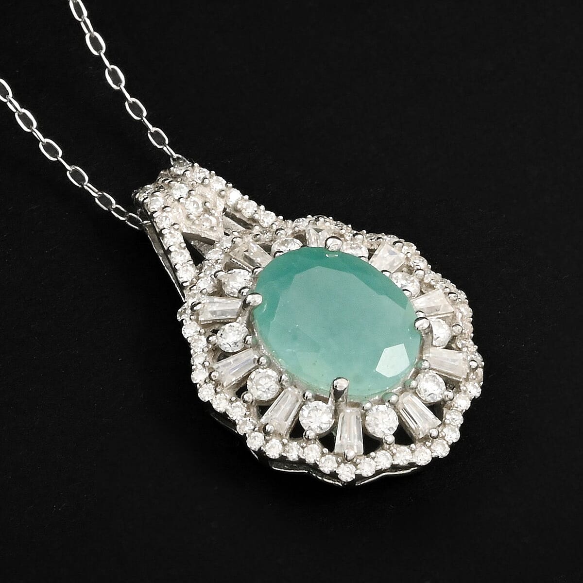 Grandidierite and Moissanite 3.60 ctw Ethereal Majesty Pendant Necklace in Rhodium Over Sterling Silver 20 Inches image number 1