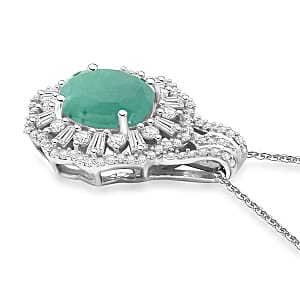 Grandidierite and Moissanite 3.60 ctw Ethereal Majesty Pendant Necklace in Rhodium Over Sterling Silver 20 Inches