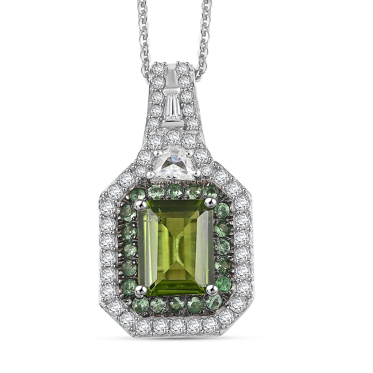 Hebei Peridot and Multi Gemstone 3.70 ctw Pendant Necklace in Rhodium Over Sterling Silver 20 Inches image number 0