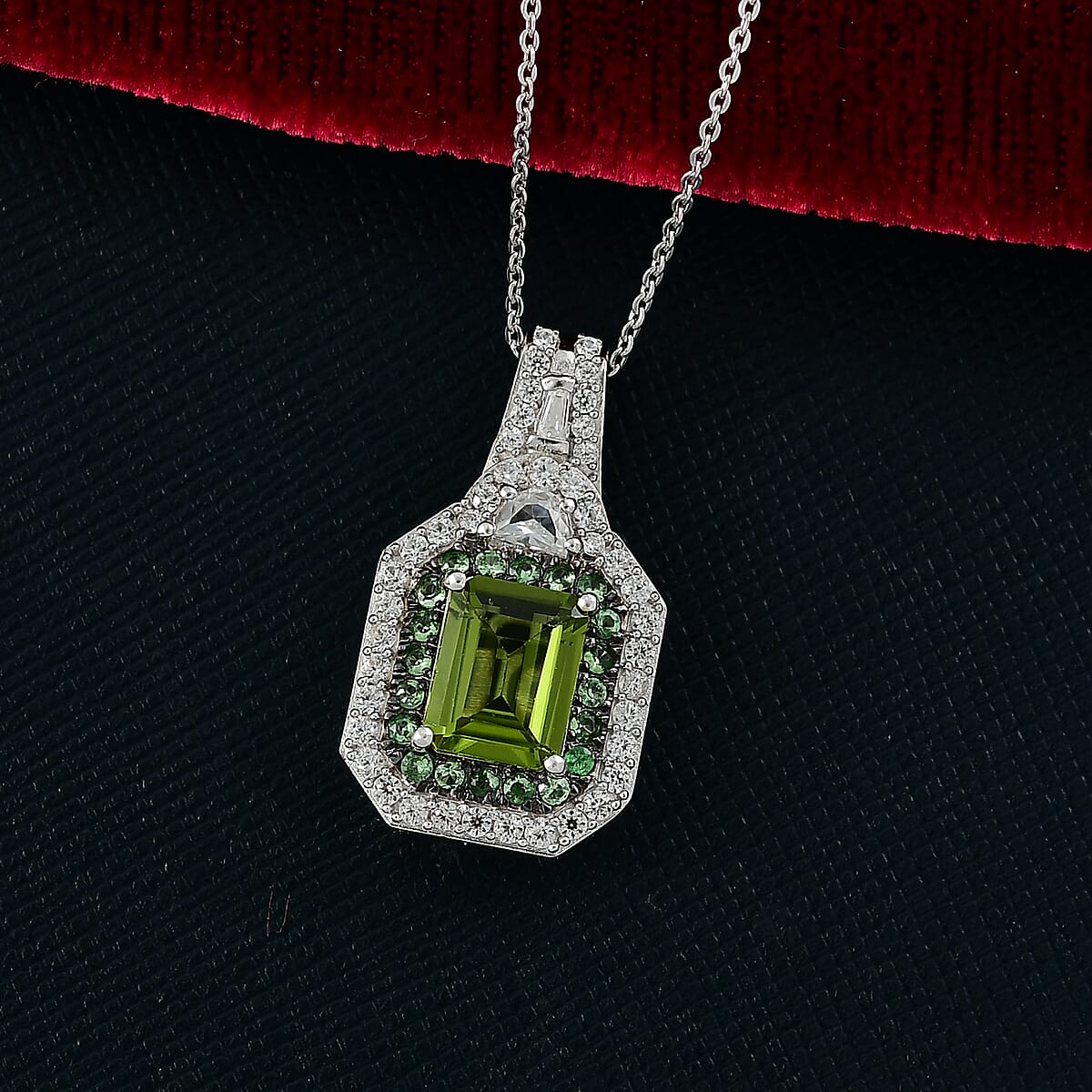 Hebei Peridot and Multi Gemstone 3.70 ctw Pendant Necklace in Rhodium Over Sterling Silver 20 Inches image number 1
