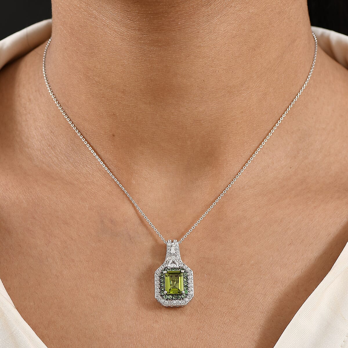 Hebei Peridot and Multi Gemstone 3.70 ctw Pendant Necklace in Rhodium Over Sterling Silver 20 Inches image number 2