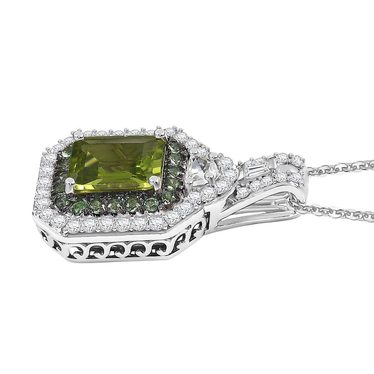 Hebei Peridot and Multi Gemstone 3.70 ctw Pendant Necklace in Rhodium Over Sterling Silver 20 Inches image number 3