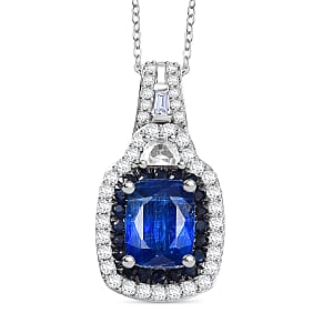 D'Joy Kashmir Kyanite and Multi Sapphire 4.15 ctw Halo Harmony Pendant Necklace in Rhodium Over Sterling Silver 20 Inches