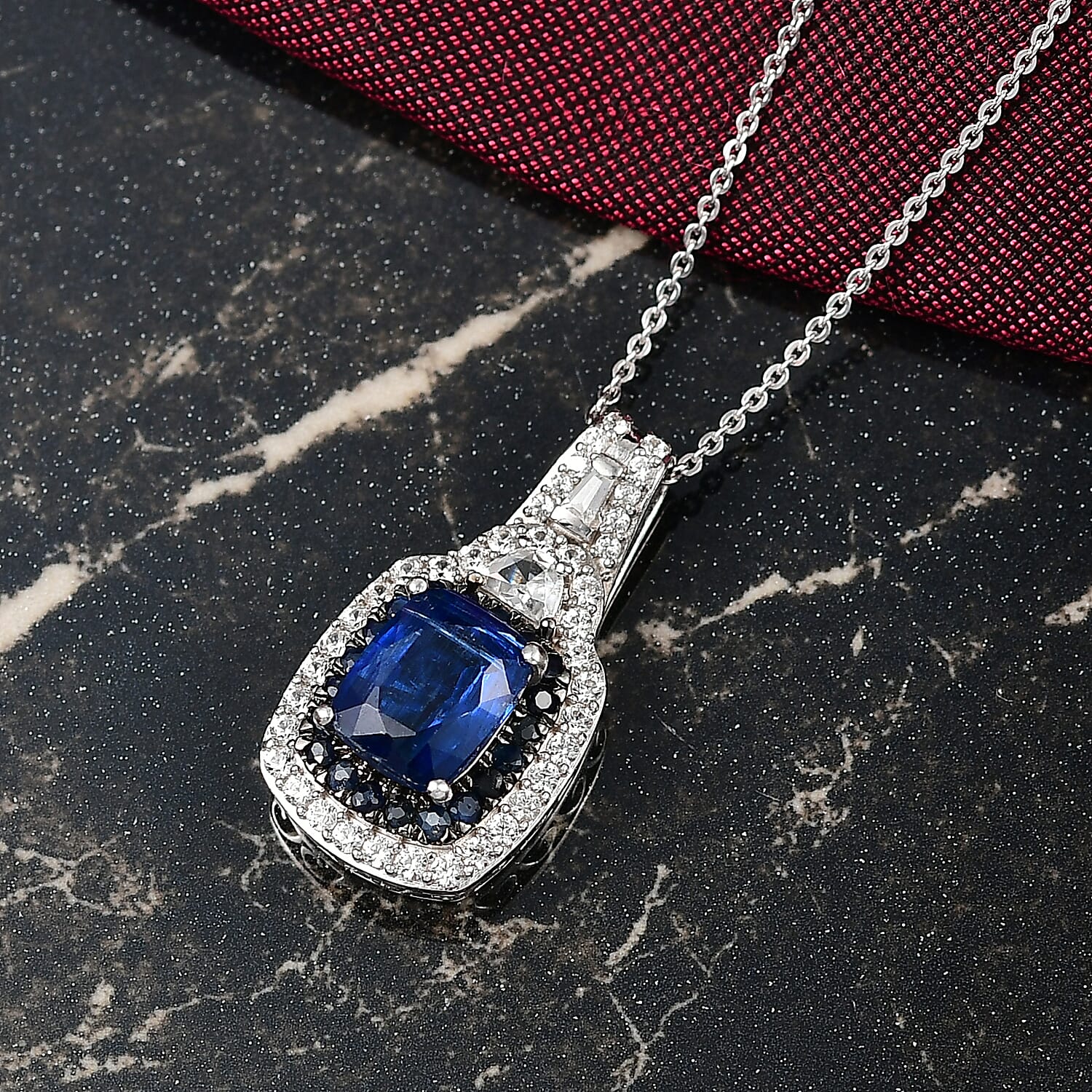 D'Joy Kashmir Kyanite and Multi Sapphire 4.15 ctw Halo Harmony Pendant Necklace in Rhodium Over Sterling Silver 20 Inches