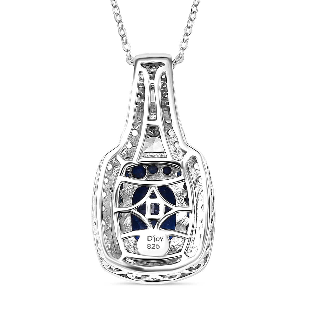 D'Joy Kashmir Kyanite and Multi Sapphire 4.15 ctw Halo Harmony Pendant Necklace in Rhodium Over Sterling Silver 20 Inches