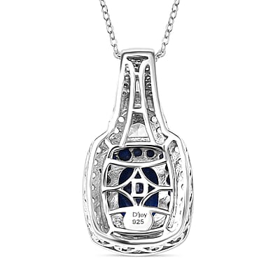 D'Joy Kashmir Kyanite and Multi Sapphire 4.15 ctw Halo Harmony Pendant Necklace in Rhodium Over Sterling Silver 20 Inches