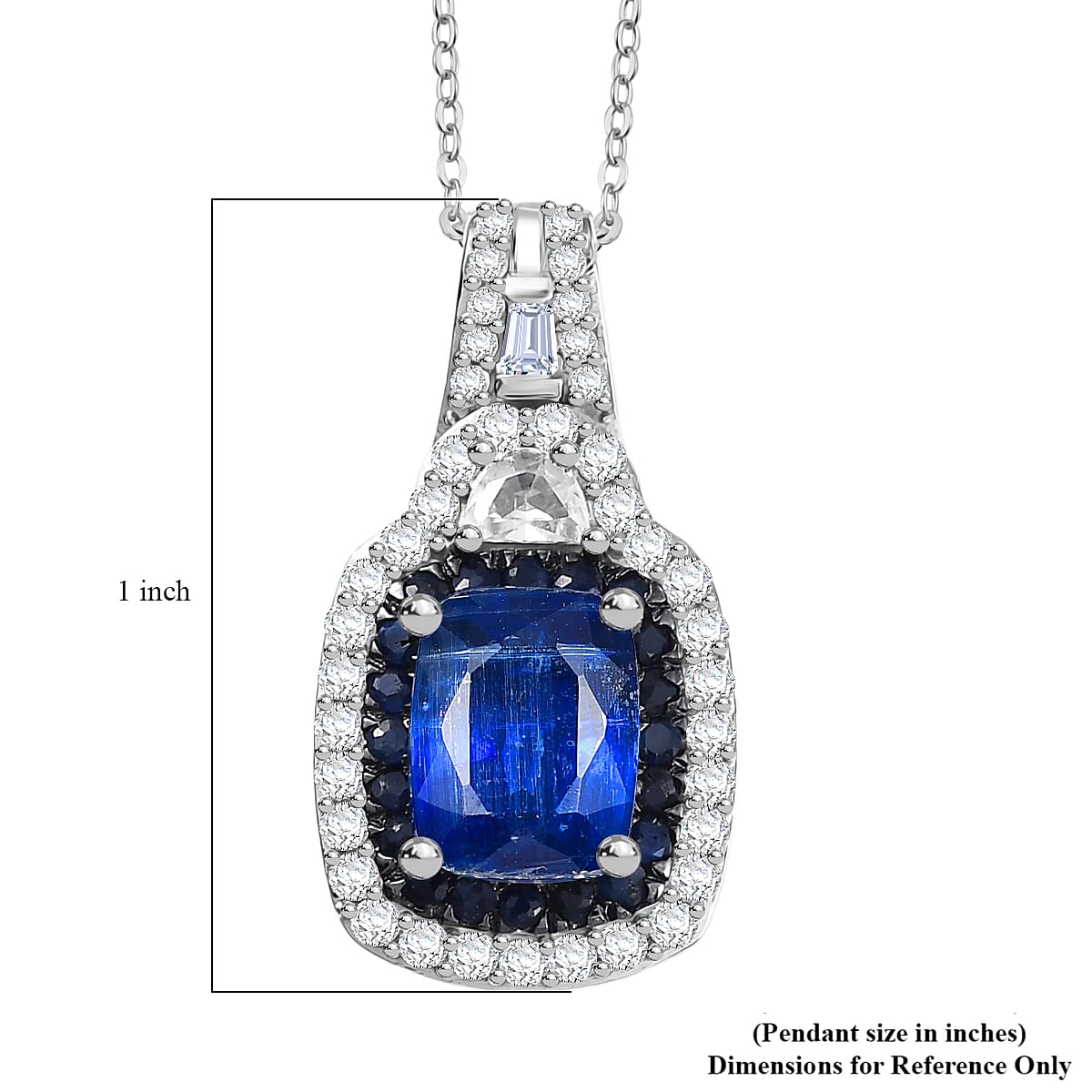 D'Joy Kashmir Kyanite and Multi Sapphire 4.15 ctw Halo Harmony Pendant Necklace in Rhodium Over Sterling Silver 20 Inches