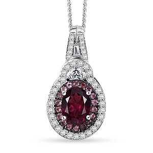 D'Joy Orissa Rhodolite Garnet and Multi Gemstone 3.50 ctw Pendant Necklace in Rhodium Over Sterling Silver 20 Inches