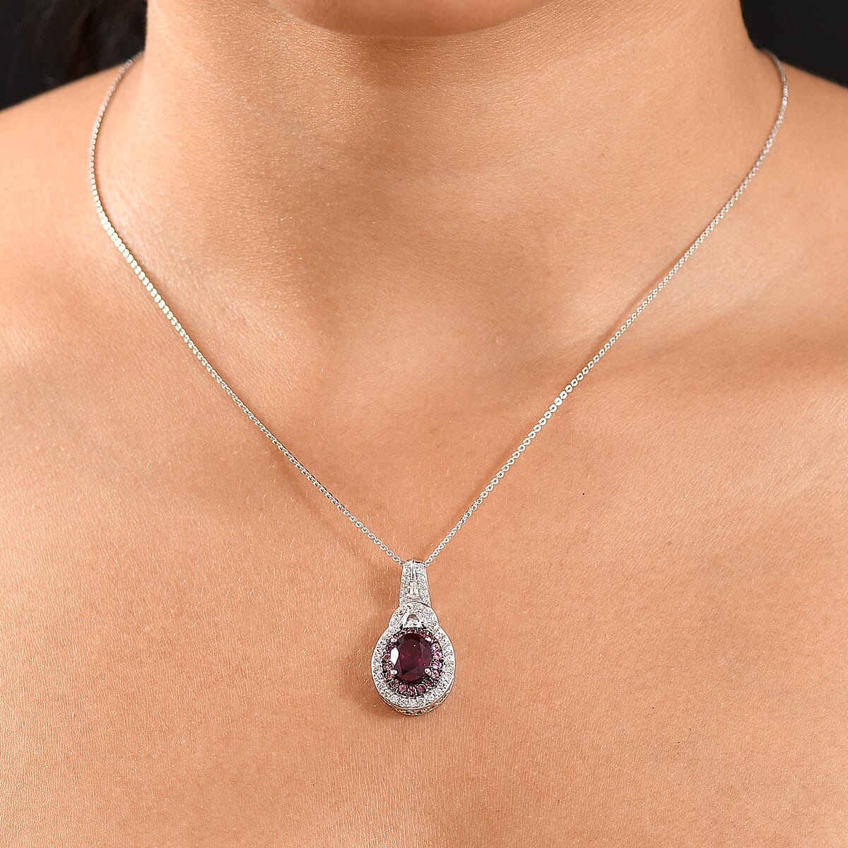 D'Joy Orissa Rhodolite Garnet and Multi Gemstone 3.50 ctw Pendant Necklace in Rhodium Over Sterling Silver 20 Inches image number 2