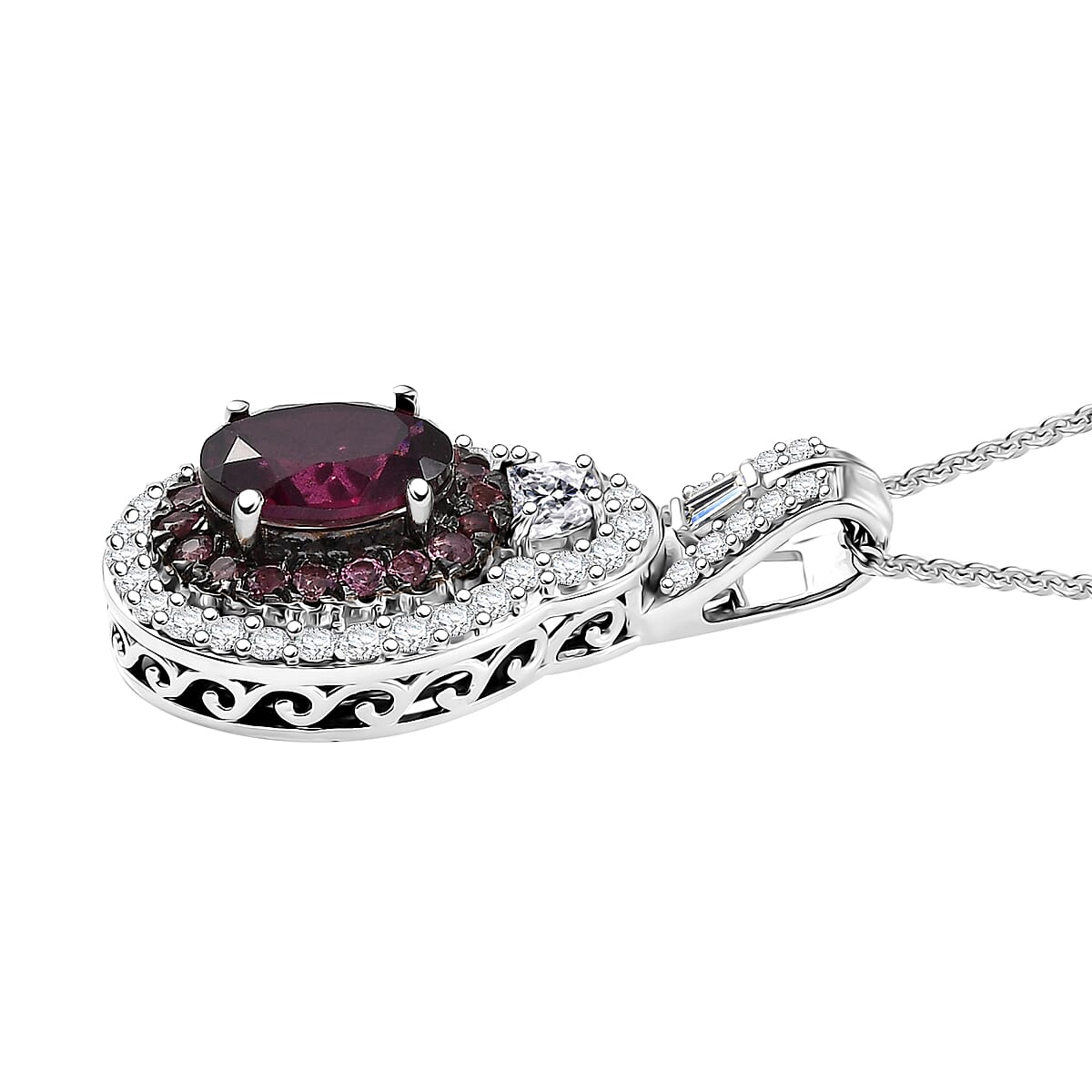 D'Joy Orissa Rhodolite Garnet and Multi Gemstone 3.50 ctw Pendant Necklace in Rhodium Over Sterling Silver 20 Inches image number 3
