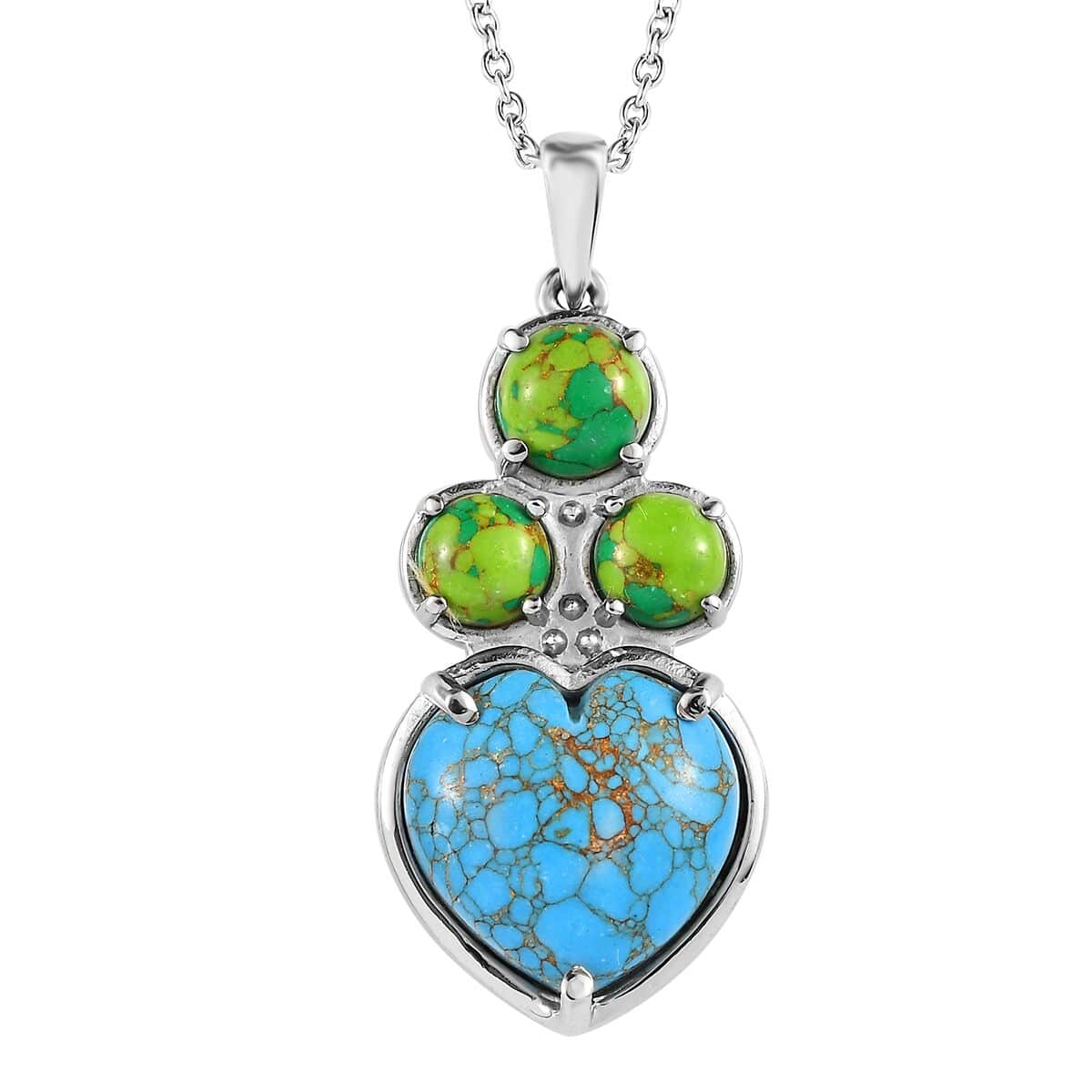 Mojave Blue and Green Turquoise 12.00 ctw Pendant Necklace 20 Inches in Stainless Steel  image number 0