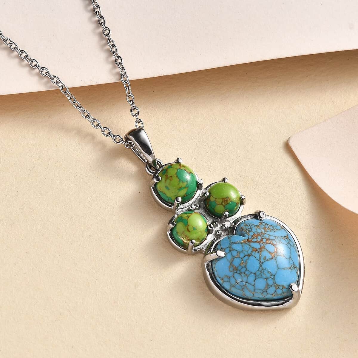 Mojave Blue and Green Turquoise 12.00 ctw Pendant Necklace 20 Inches in Stainless Steel  image number 1