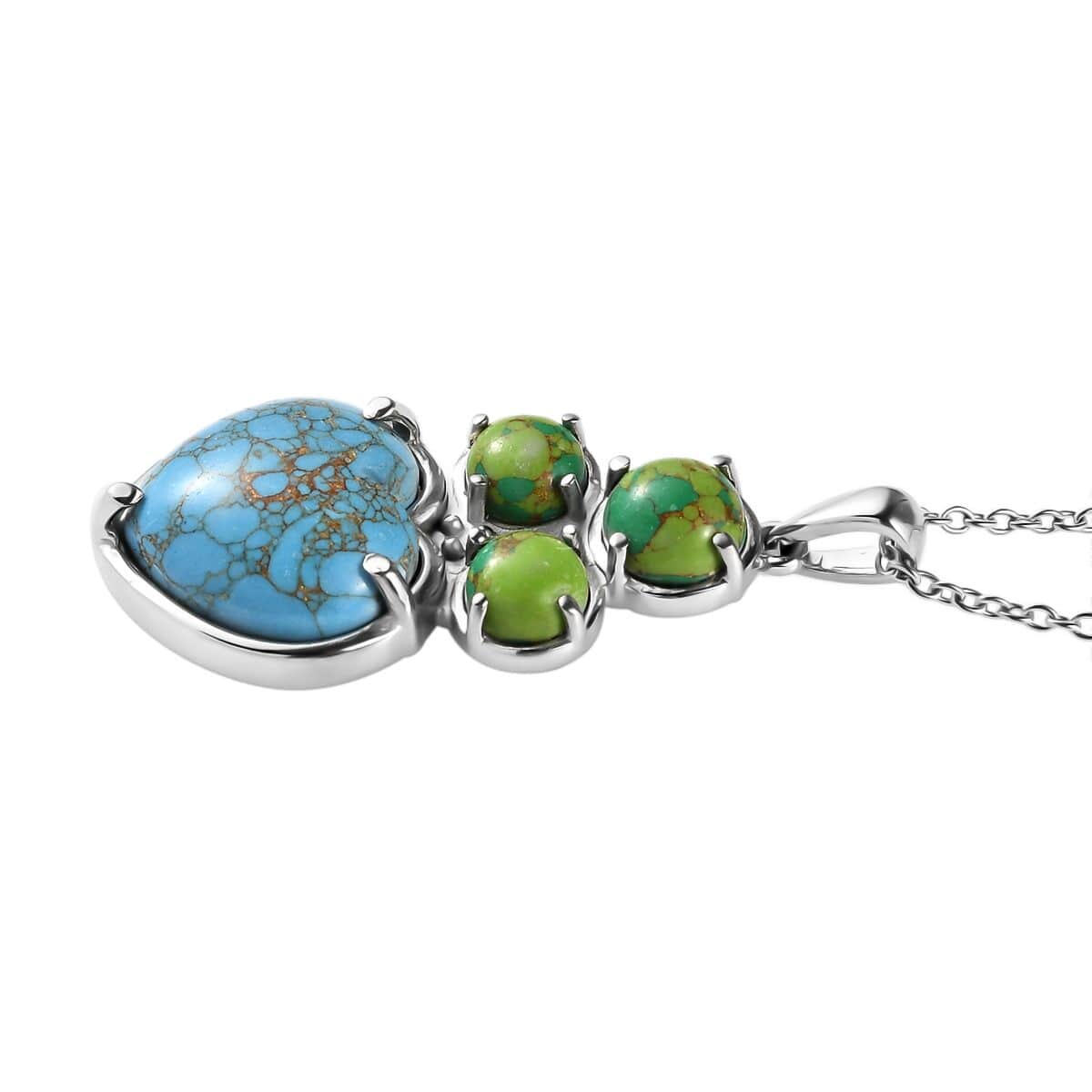 Mojave Blue and Green Turquoise 12.00 ctw Pendant Necklace 20 Inches in Stainless Steel  image number 3