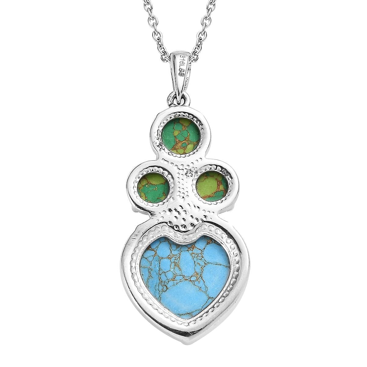 Mojave Blue and Green Turquoise 12.00 ctw Pendant Necklace 20 Inches in Stainless Steel 