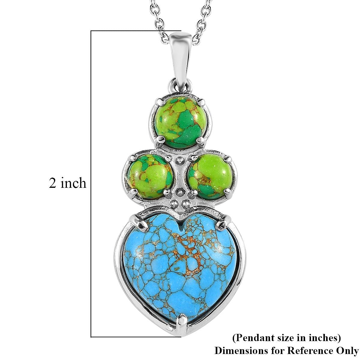 Mojave Blue and Green Turquoise 12.00 ctw Pendant Necklace 20 Inches in Stainless Steel 