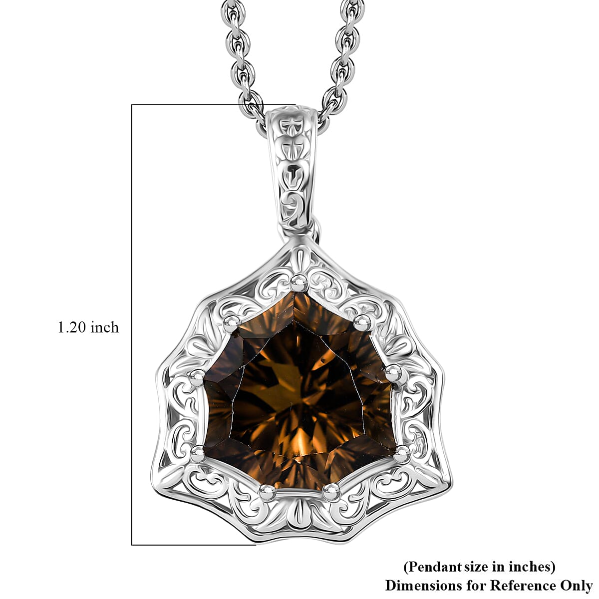 Karis Brazilian Smoky Quartz 10.50 ctw Pendant in Platinum Bond with Stainless Steel Necklace 20 Inches