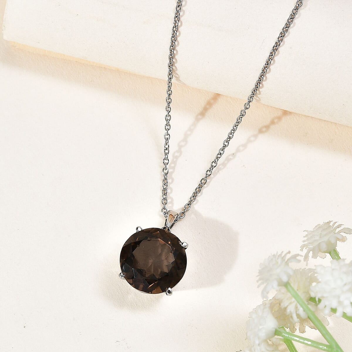 Brazilian Smoky Quartz 11.35 ctw Pendant Necklace in Stainless Steel 20 Inches image number 1