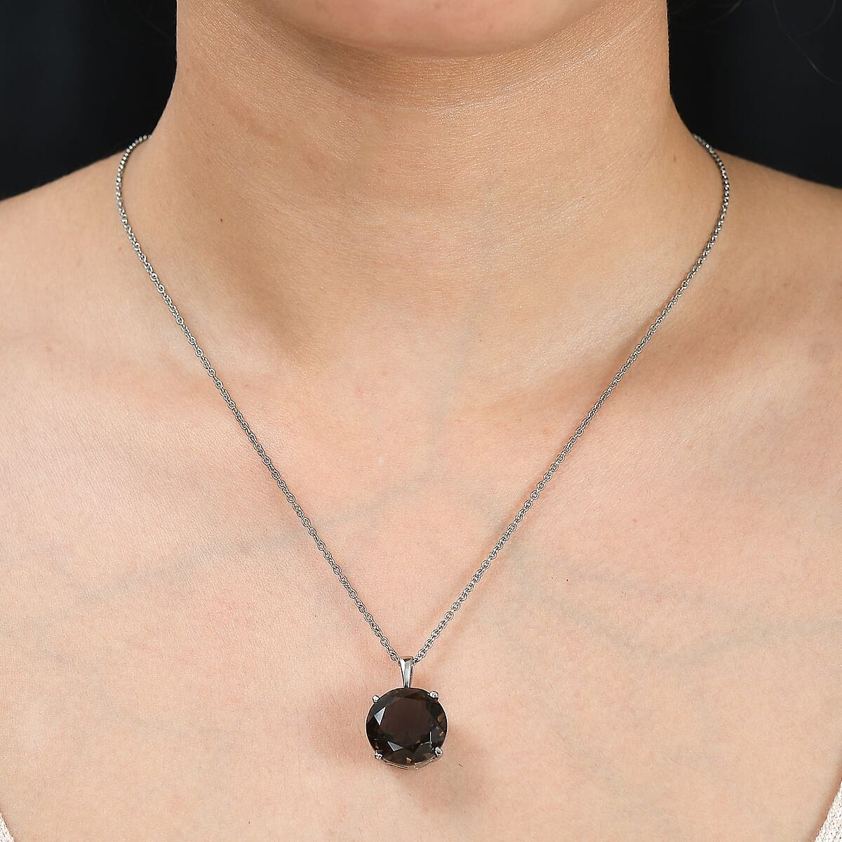Brazilian Smoky Quartz 11.35 ctw Pendant Necklace in Stainless Steel 20 Inches image number 2
