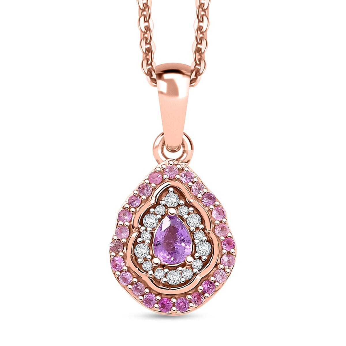 Premium Madagascar Purple Sapphire and Multi Gemstone 0.50 ctw Pendant Necklace in 18K Vermeil Rose Gold Over Sterling Silver 20 Inches image number 0