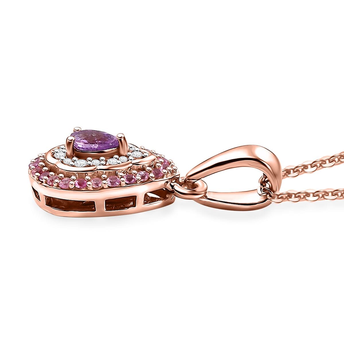 Premium Madagascar Purple Sapphire and Multi Gemstone 0.50 ctw Pendant Necklace in 18K Vermeil Rose Gold Over Sterling Silver 20 Inches image number 3