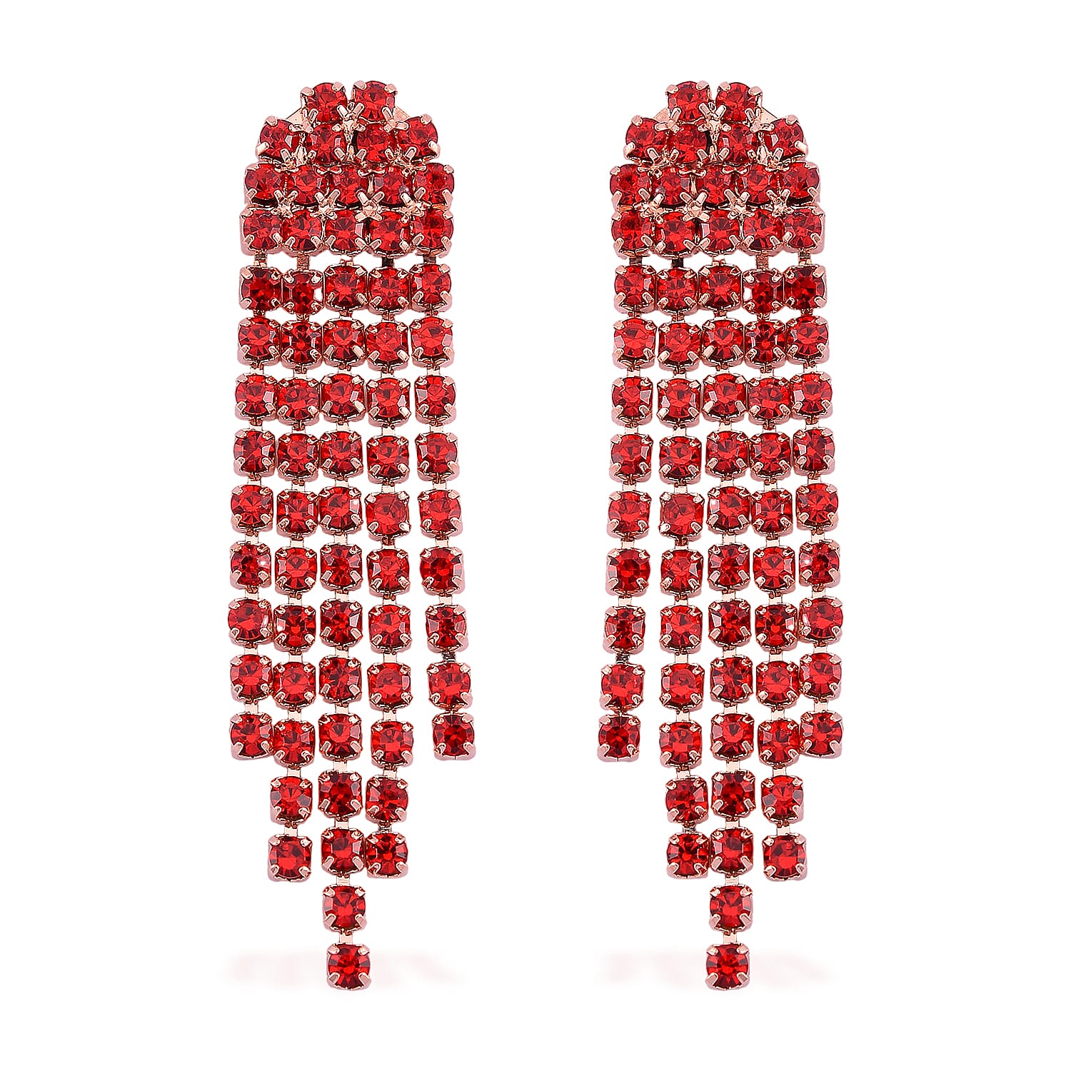 Red Austrian Crystal Necklace 16-20 Inches and Earrings in Goldtone
