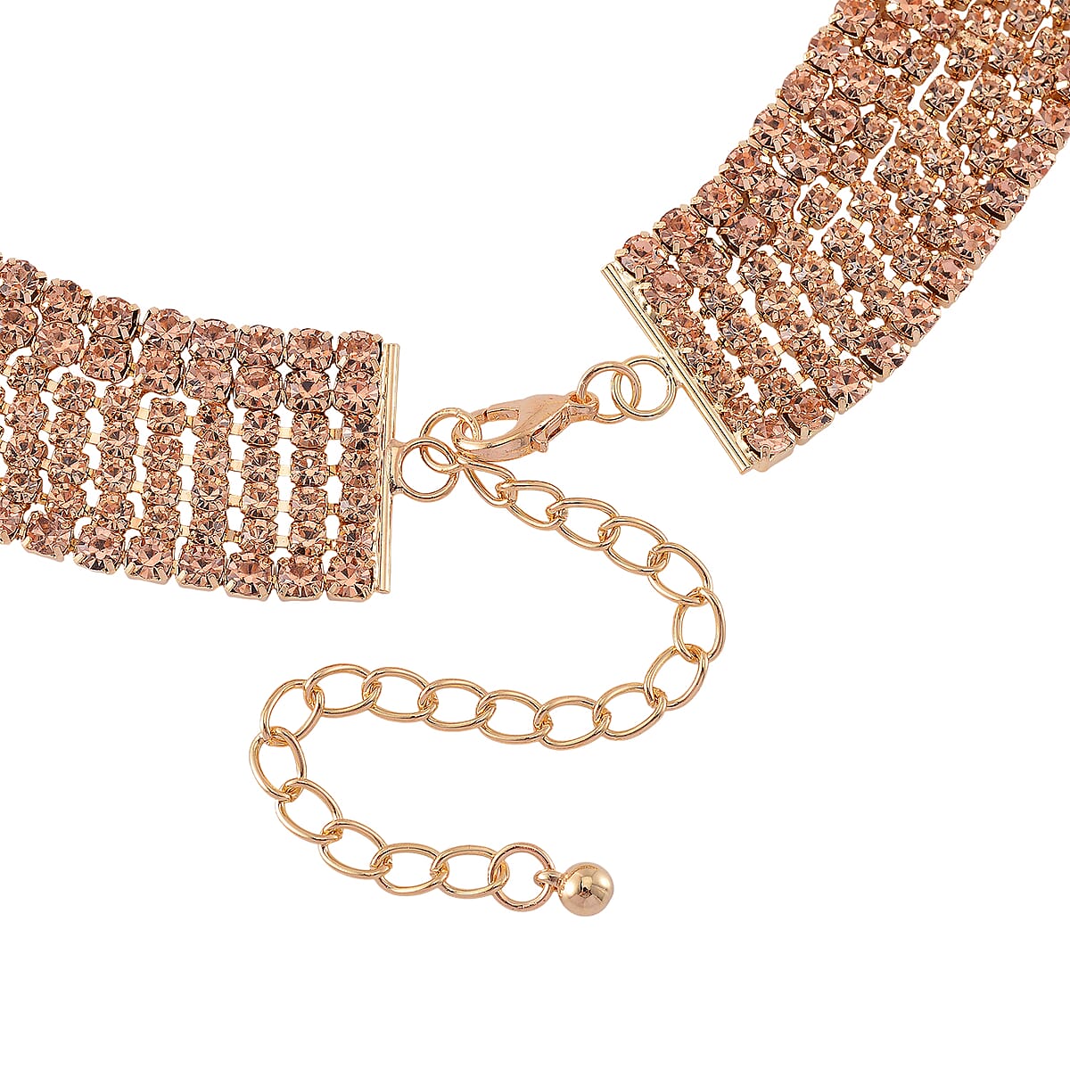Champagne Austrian Crystal Necklace 16-20 Inches and Earrings in Rosetone image number 3