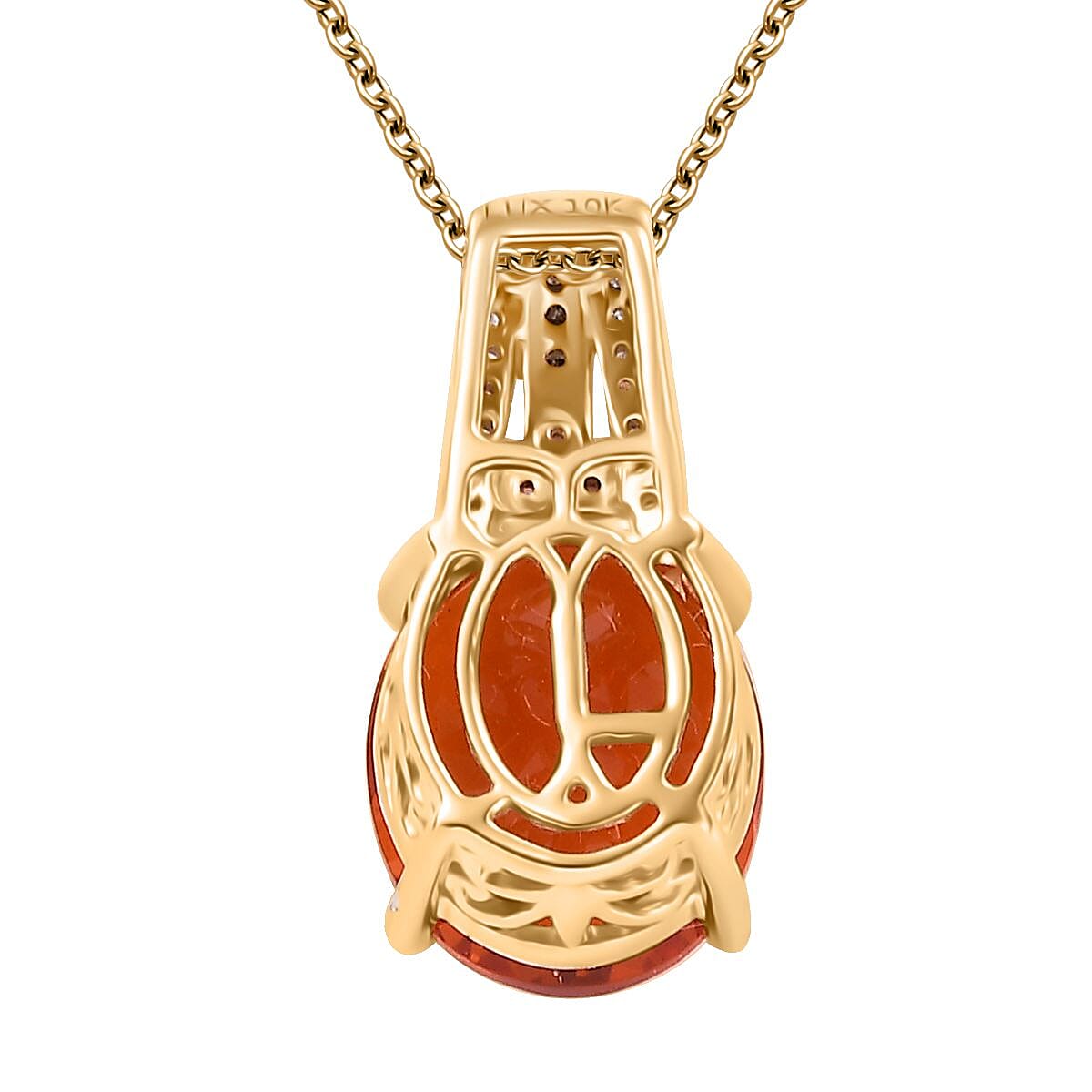 Luxoro 10K Yellow Gold Mexican Cherry Fire Opal, Padparadscha Sapphire (BT), Natural Champagne and White Diamond 3.35 ctw Pendant Necklace 20 Inches