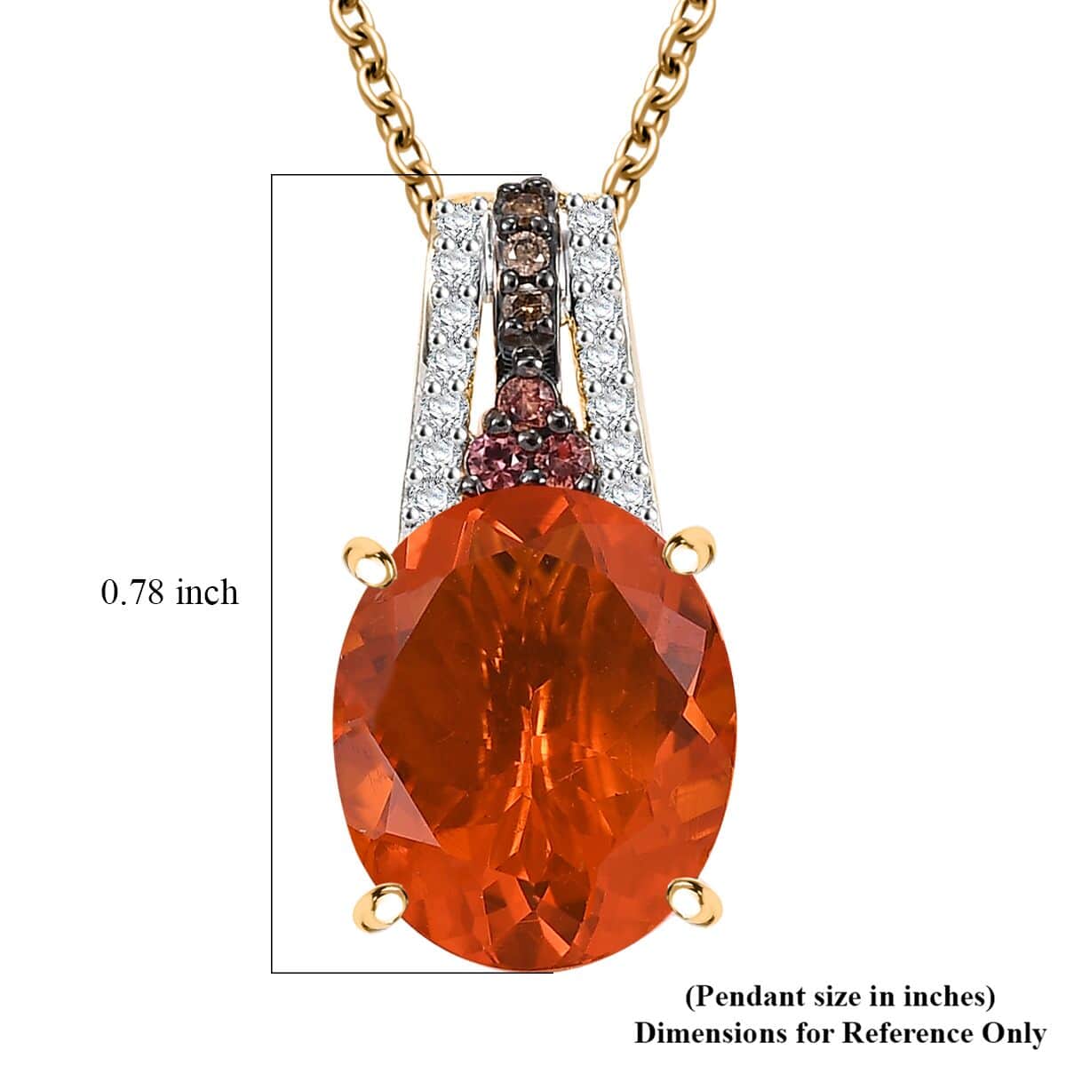 Luxoro 10K Yellow Gold Mexican Cherry Fire Opal, Padparadscha Sapphire (BT), Natural Champagne and White Diamond 3.35 ctw Pendant Necklace 20 Inches image number 5