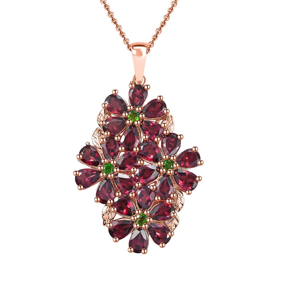 Premium Orissa Rhodolite Garnet and Chrome Diopside 11.75 ctw Bunch of Flower Pendant Necklace in 18K Vermeil Rose Gold Over Sterling Silver 20 Inches image number 0