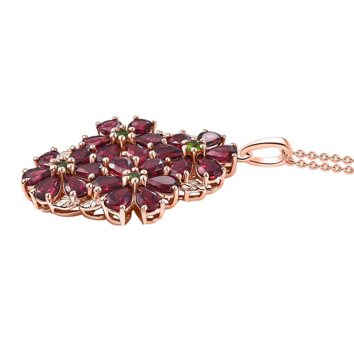 Premium Orissa Rhodolite Garnet and Chrome Diopside 11.75 ctw Bunch of Flower Pendant Necklace in 18K Vermeil Rose Gold Over Sterling Silver 20 Inches image number 3