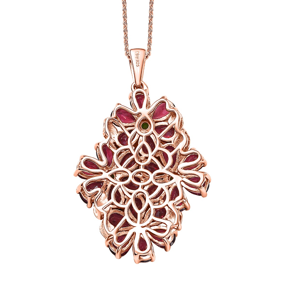 Premium Orissa Rhodolite Garnet and Chrome Diopside 11.75 ctw Bunch of Flower Pendant Necklace in 18K Vermeil Rose Gold Over Sterling Silver 20 Inches