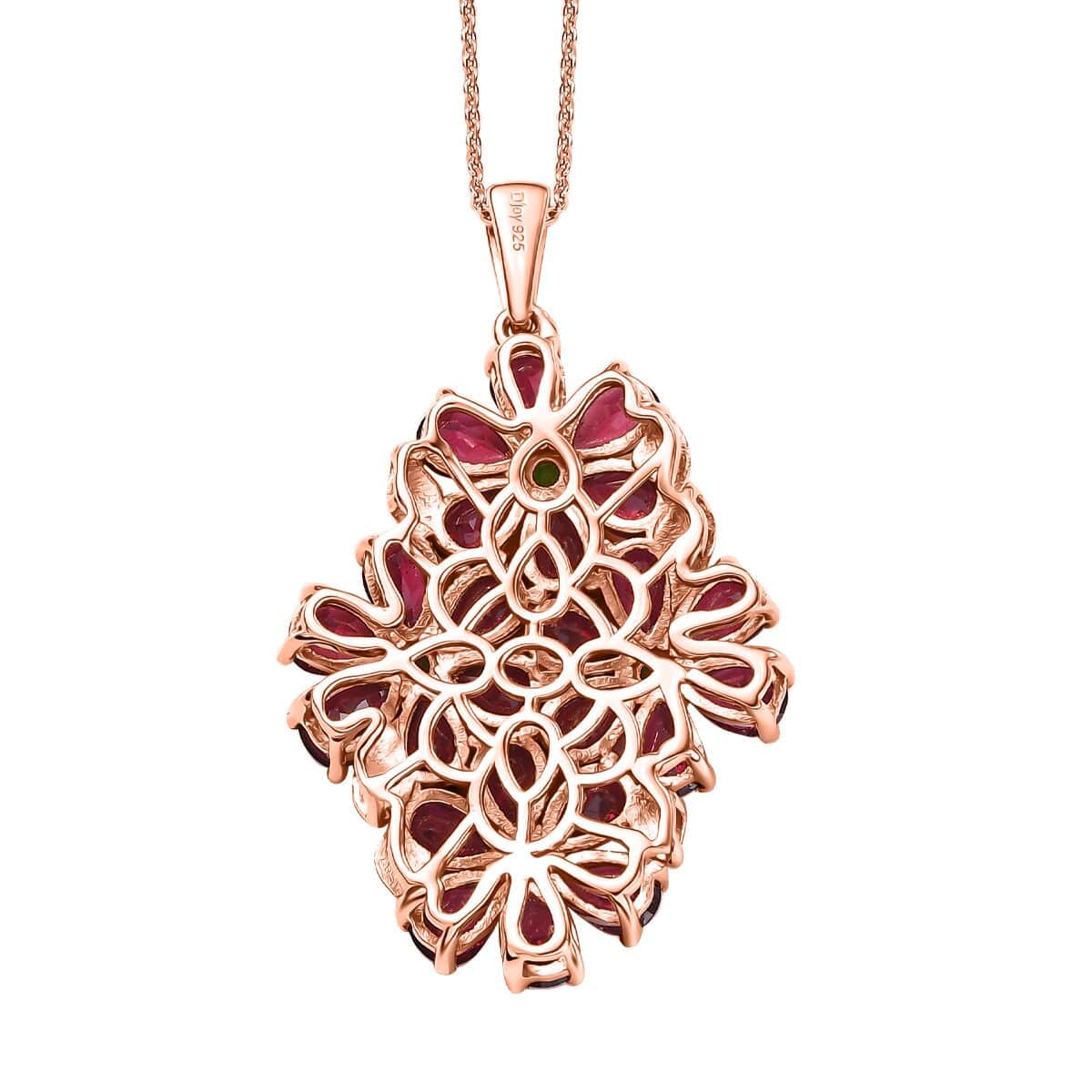 Premium Orissa Rhodolite Garnet and Chrome Diopside 11.75 ctw Bunch of Flower Pendant Necklace in 18K Vermeil Rose Gold Over Sterling Silver 20 Inches image number 4