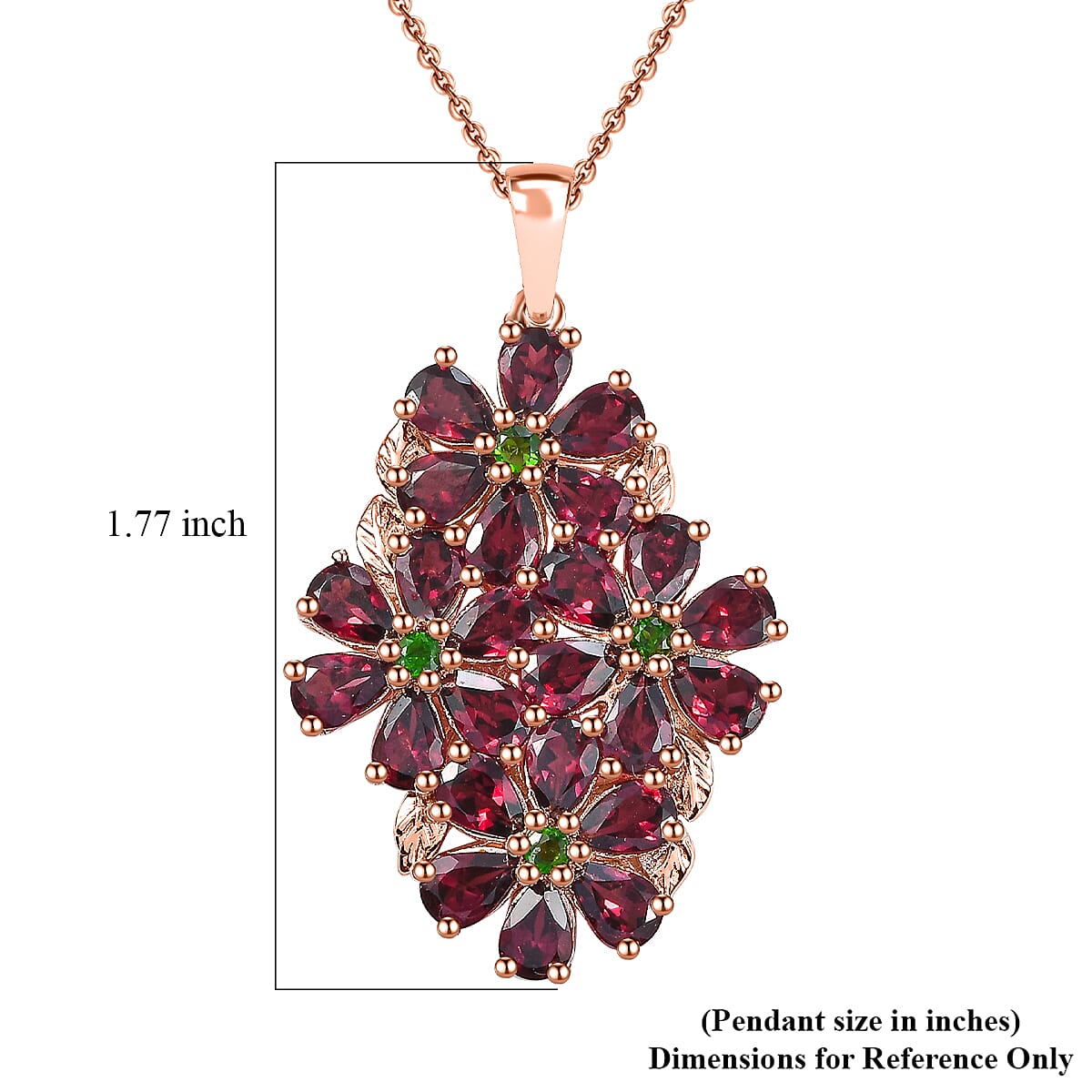Premium Orissa Rhodolite Garnet and Chrome Diopside 11.75 ctw Bunch of Flower Pendant Necklace in 18K Vermeil Rose Gold Over Sterling Silver 20 Inches