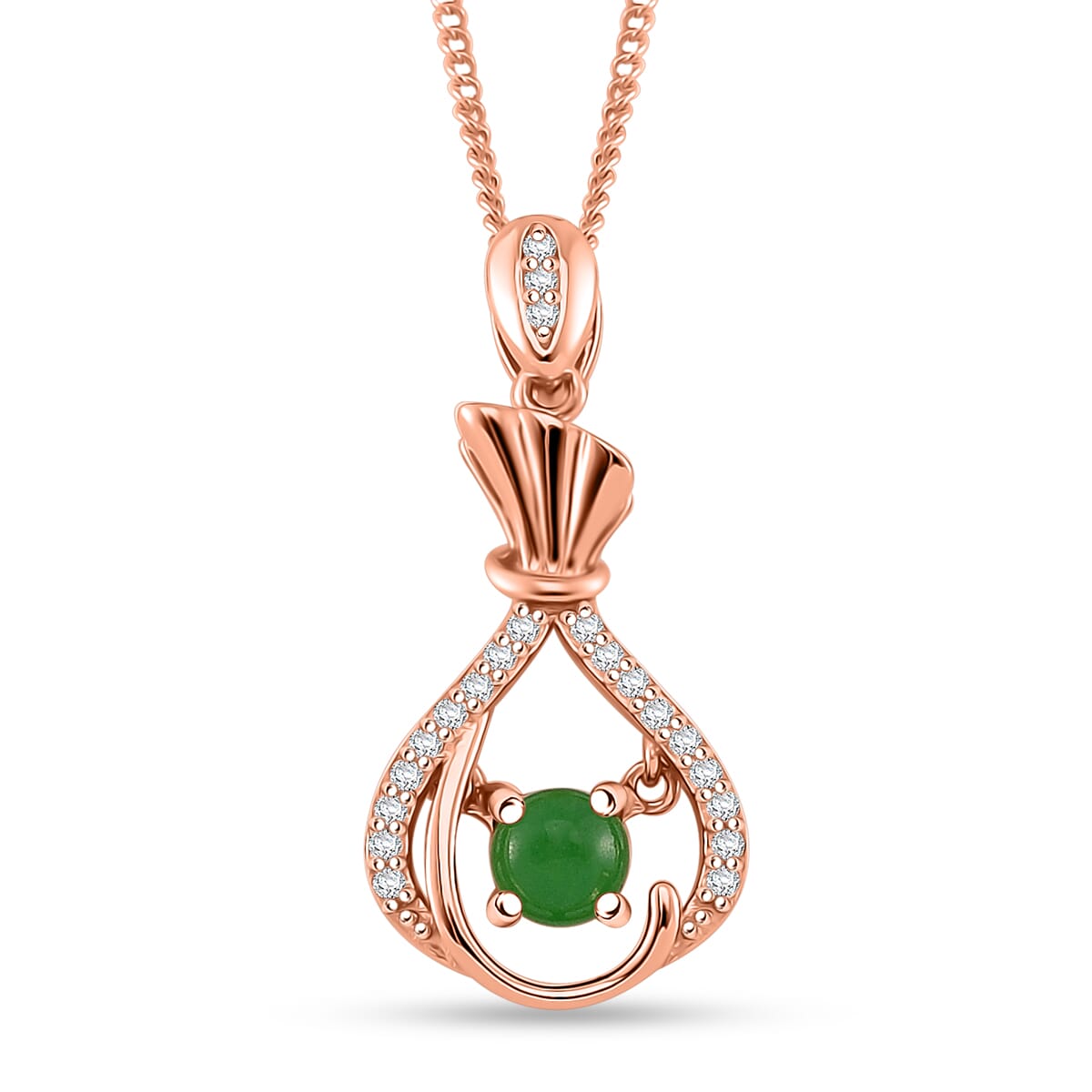 Green Jade (D) and White Zircon 0.75 ctw Pendant Necklace in 14K Rose Gold Over Sterling Silver 18 Inches image number 0