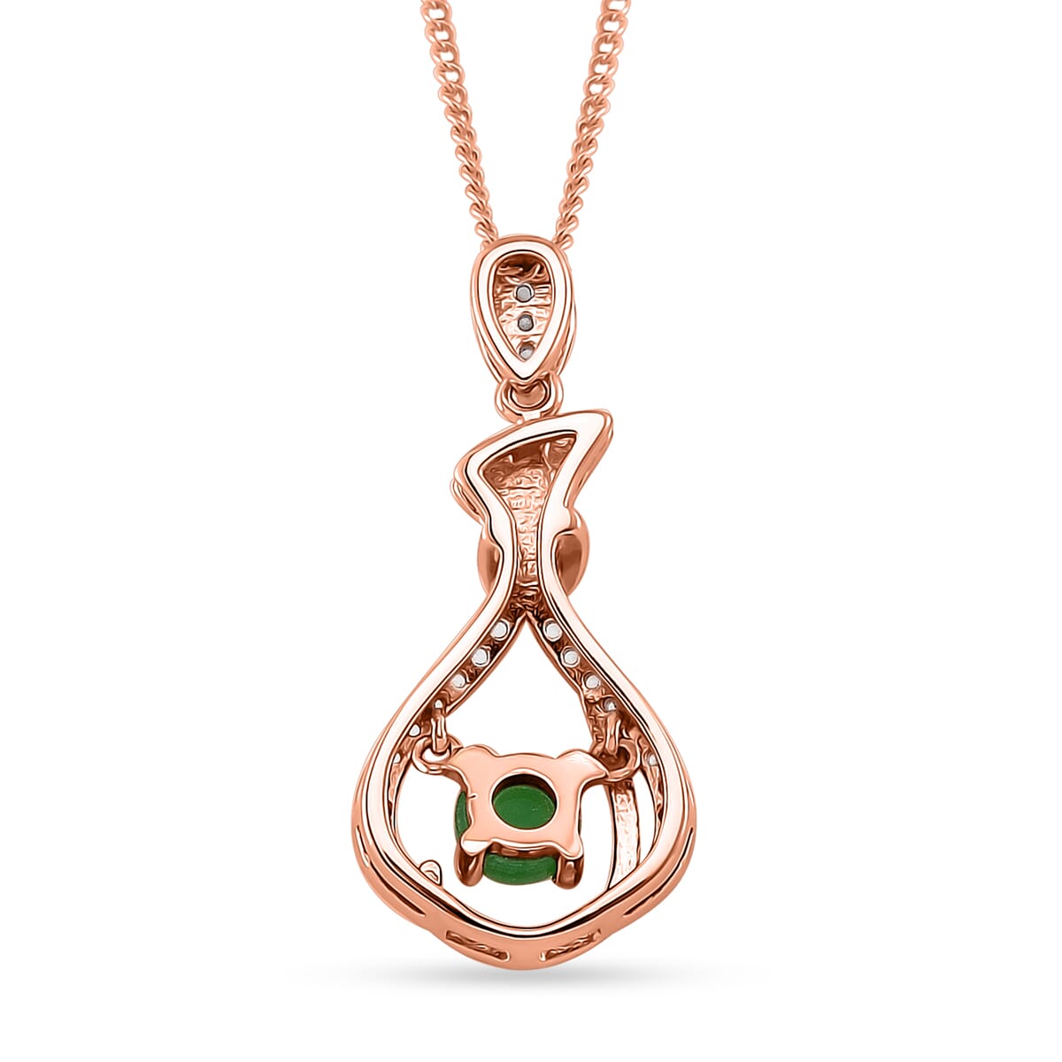 Green Jade (D) and White Zircon 0.75 ctw Pendant Necklace in 14K Rose Gold Over Sterling Silver 18 Inches image number 3