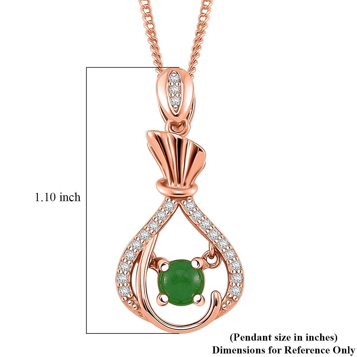 Green Jade (D) and White Zircon 0.75 ctw Pendant Necklace in 14K Rose Gold Over Sterling Silver 18 Inches