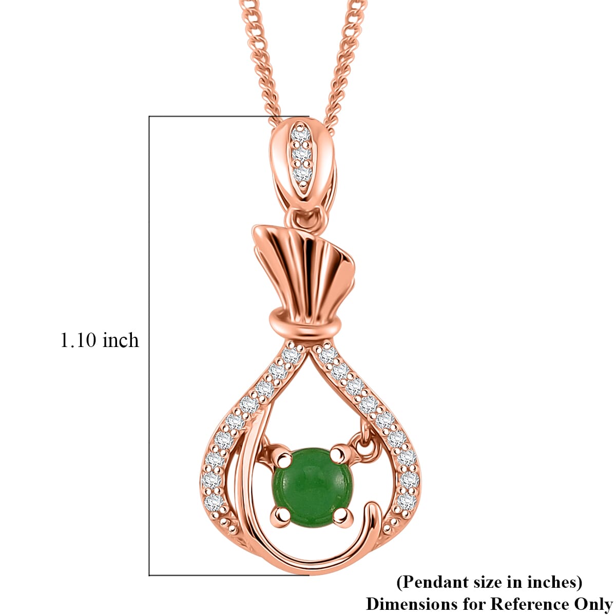 Green Jade (D) and White Zircon 0.75 ctw Pendant Necklace in 14K Rose Gold Over Sterling Silver 18 Inches image number 5