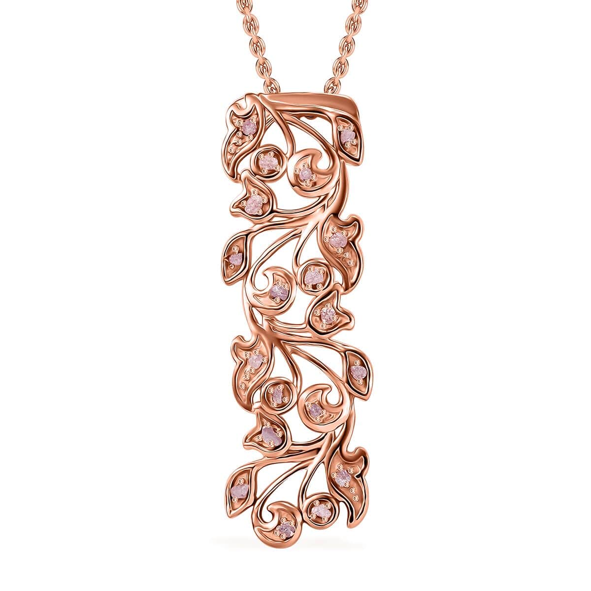 Doorbuster Uncut Natural Pink Diamond 0.25 ctw Vine Pendant in 18K Vermeil Rose Gold Over Sterling Silver with ION Plated RG Stainless Steel Necklace 20 Inches image number 0