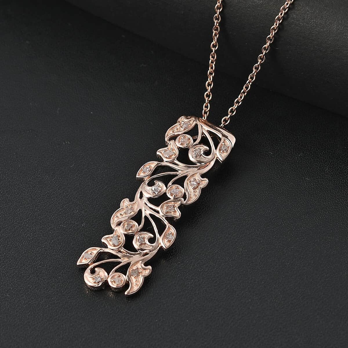 Doorbuster Uncut Natural Pink Diamond 0.25 ctw Vine Pendant in 18K Vermeil Rose Gold Over Sterling Silver with ION Plated RG Stainless Steel Necklace 20 Inches image number 1