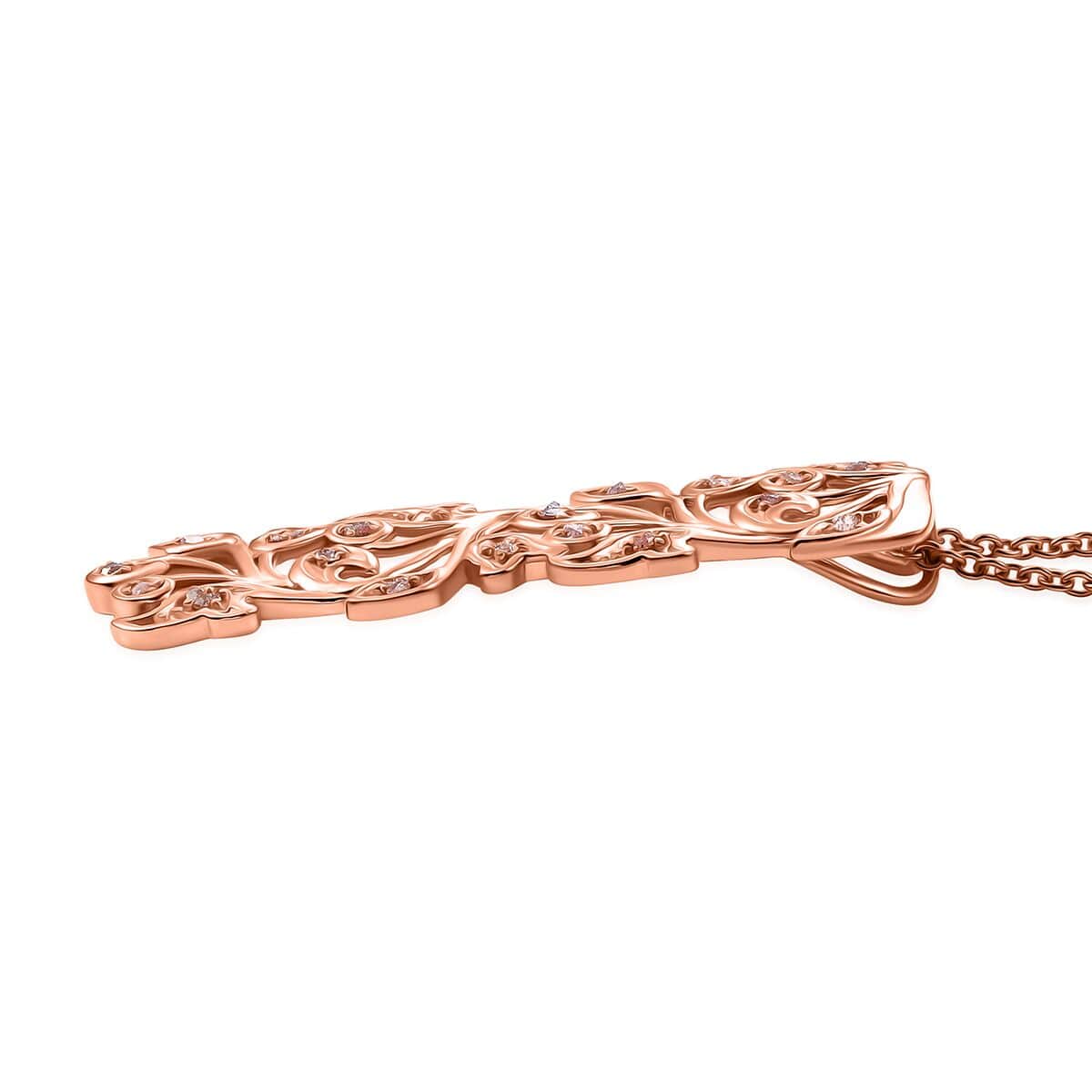 Doorbuster Uncut Natural Pink Diamond 0.25 ctw Vine Pendant in 18K Vermeil Rose Gold Over Sterling Silver with ION Plated RG Stainless Steel Necklace 20 Inches image number 3