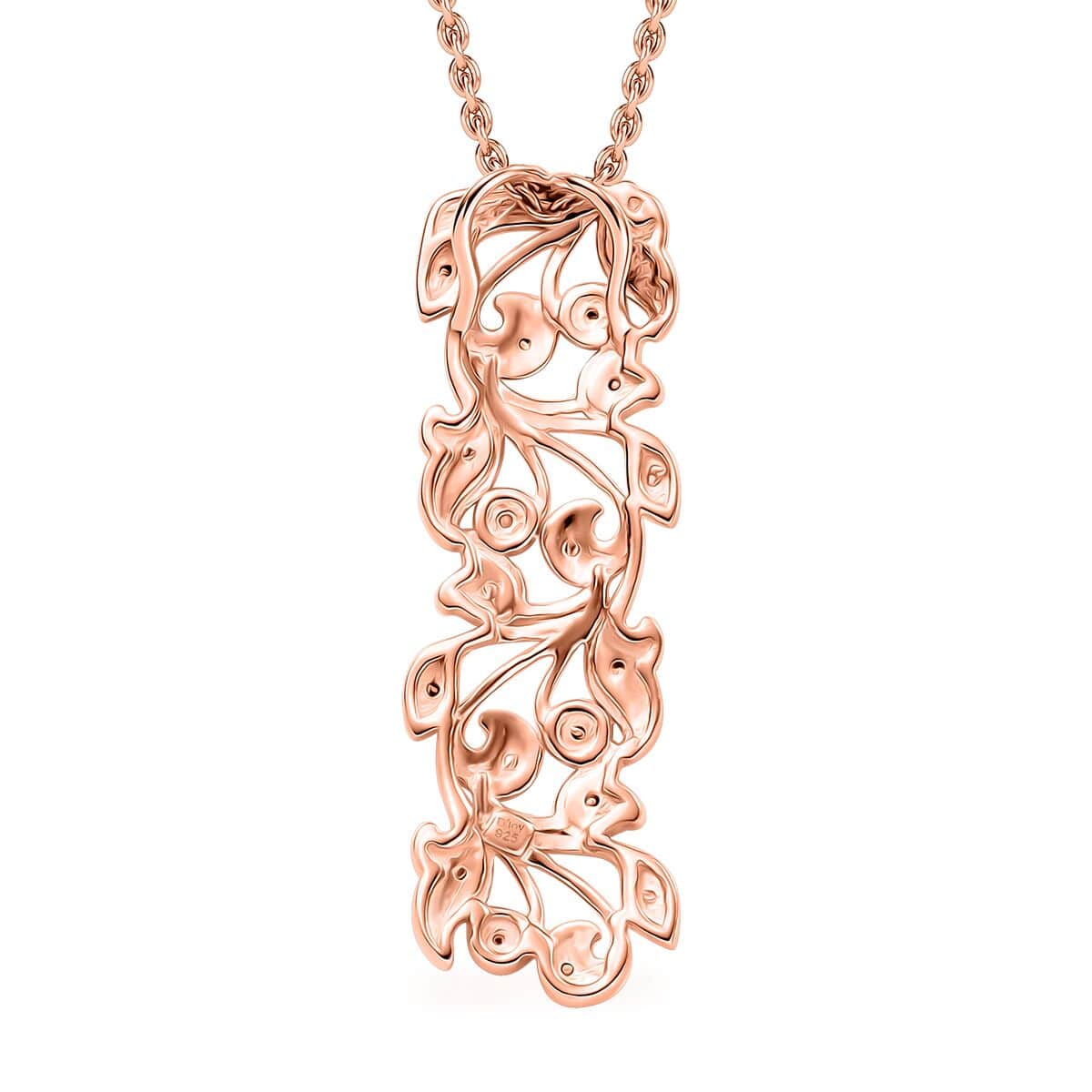 Doorbuster Uncut Natural Pink Diamond 0.25 ctw Vine Pendant in 18K Vermeil Rose Gold Over Sterling Silver with ION Plated RG Stainless Steel Necklace 20 Inches image number 4