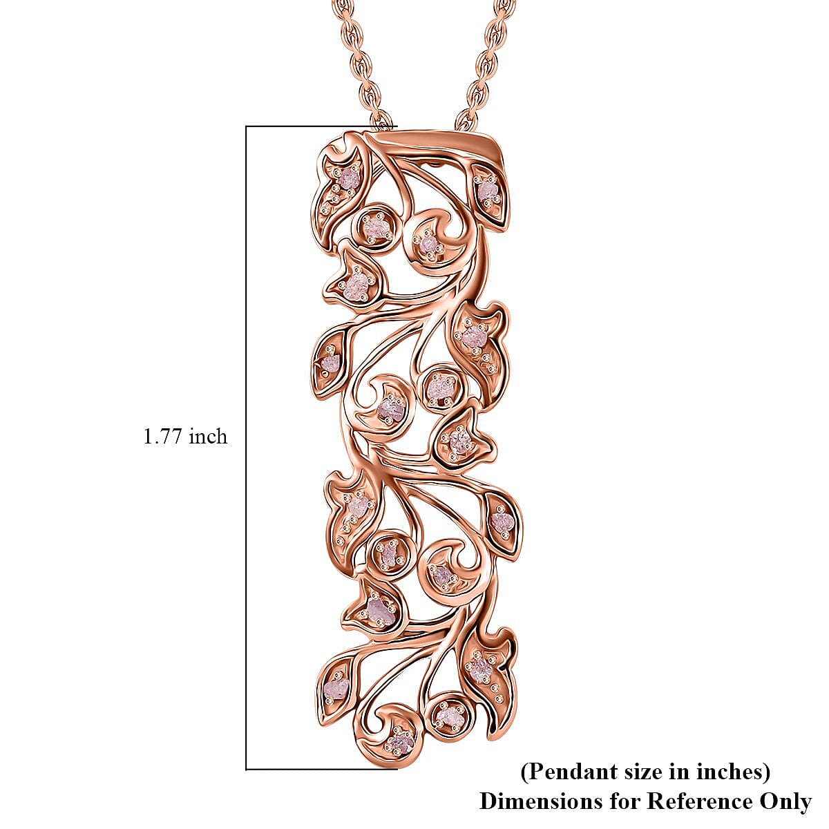 Uncut Natural Pink Diamond 0.25 ctw Vine Pendant in 18K Vermeil Rose Gold Over Sterling Silver with ION Plated RG Stainless Steel Necklace 20 Inches