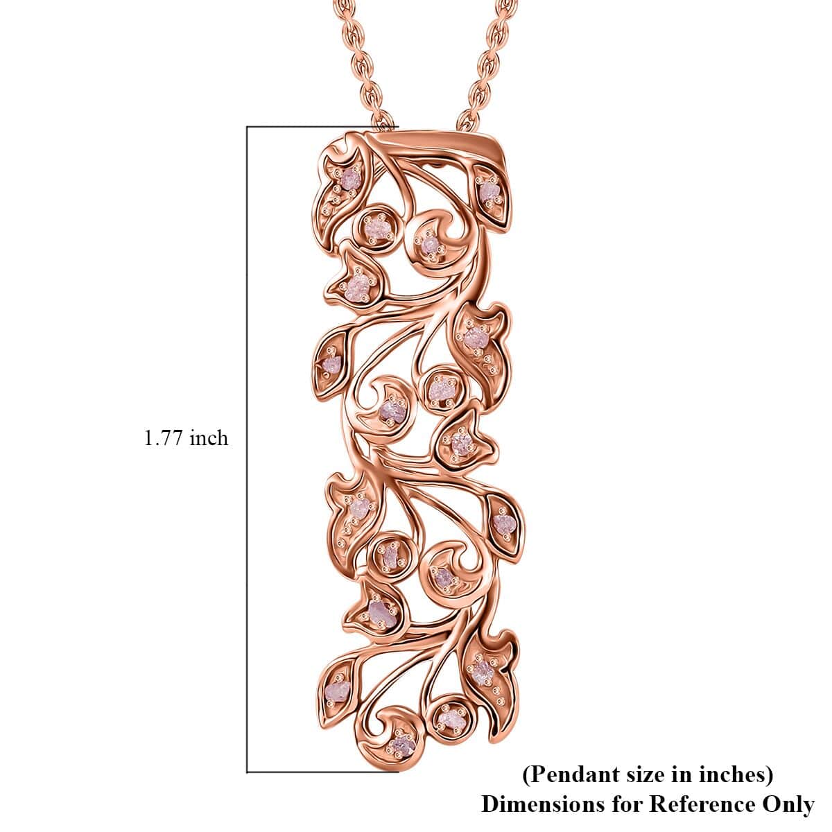 Doorbuster Uncut Natural Pink Diamond 0.25 ctw Vine Pendant in 18K Vermeil Rose Gold Over Sterling Silver with ION Plated RG Stainless Steel Necklace 20 Inches image number 6