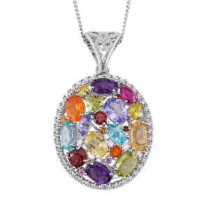 Multi Gemstone 6.15 ctw Prism Bloom Pendant Necklace in Rhodium Over Sterling Silver 20 Inches