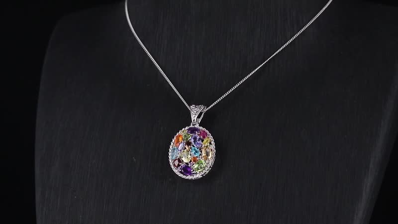 D'Joy Multi Gemstone 6.15 ctw Prism Bloom Pendant Necklace in Rhodium Over Sterling Silver 20 Inches